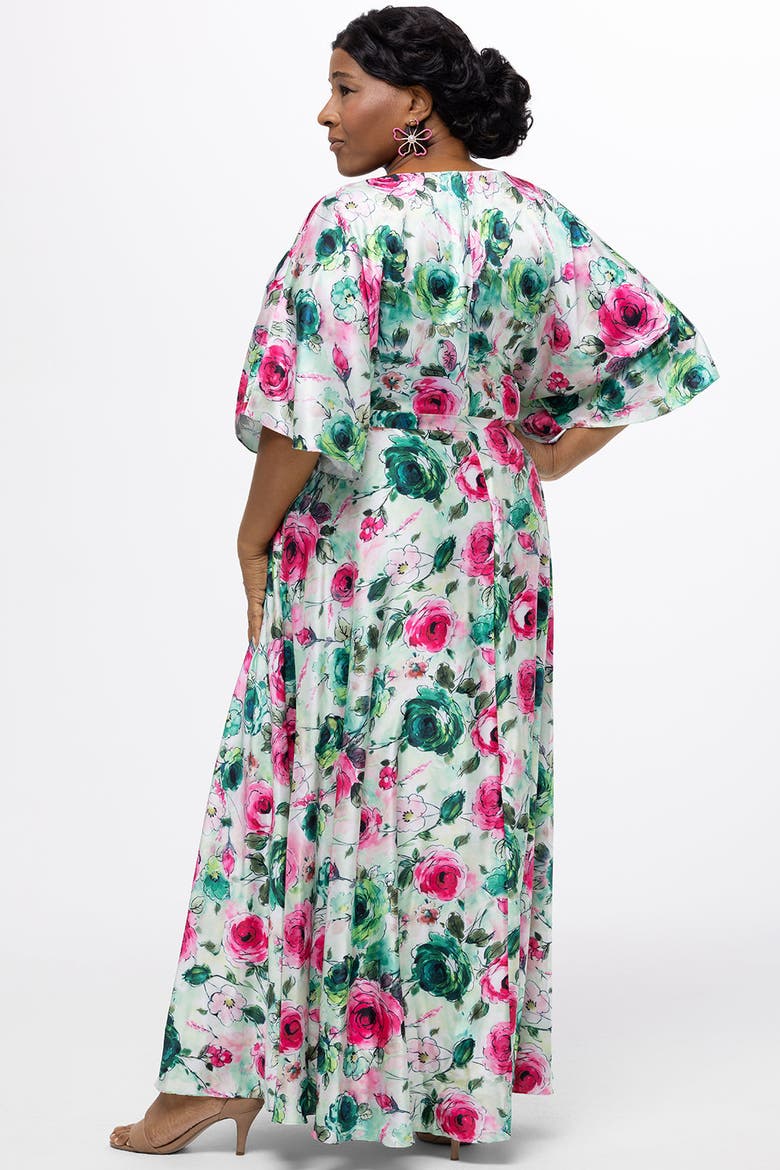 Flowy Floral V-Neck Plus Size Gown, Alternate, color, Floral