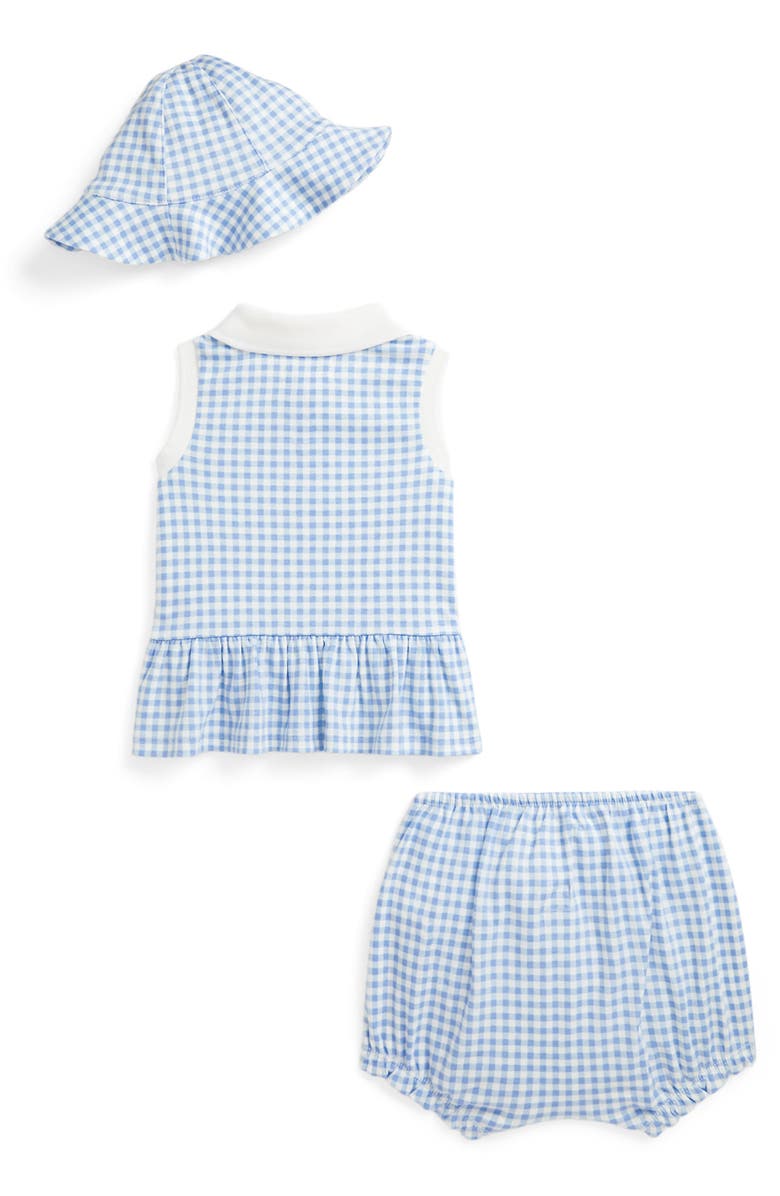 Ralph Lauren Cotton Gingham Polo, Bloomers & Sun Hat Set, Alternate, color,