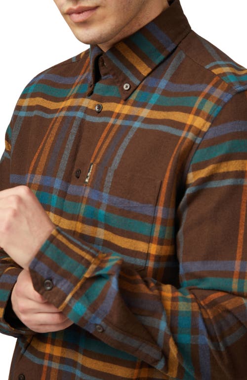Ben Sherman Men's Regular-fit Oversized Brushed Check Button-down Shirt In Dark Brown