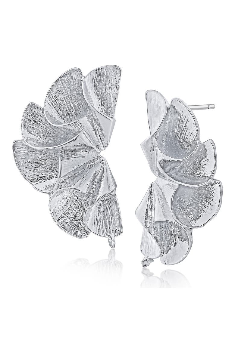 Textured Fan Stud Earrings, Main, color, SILVER