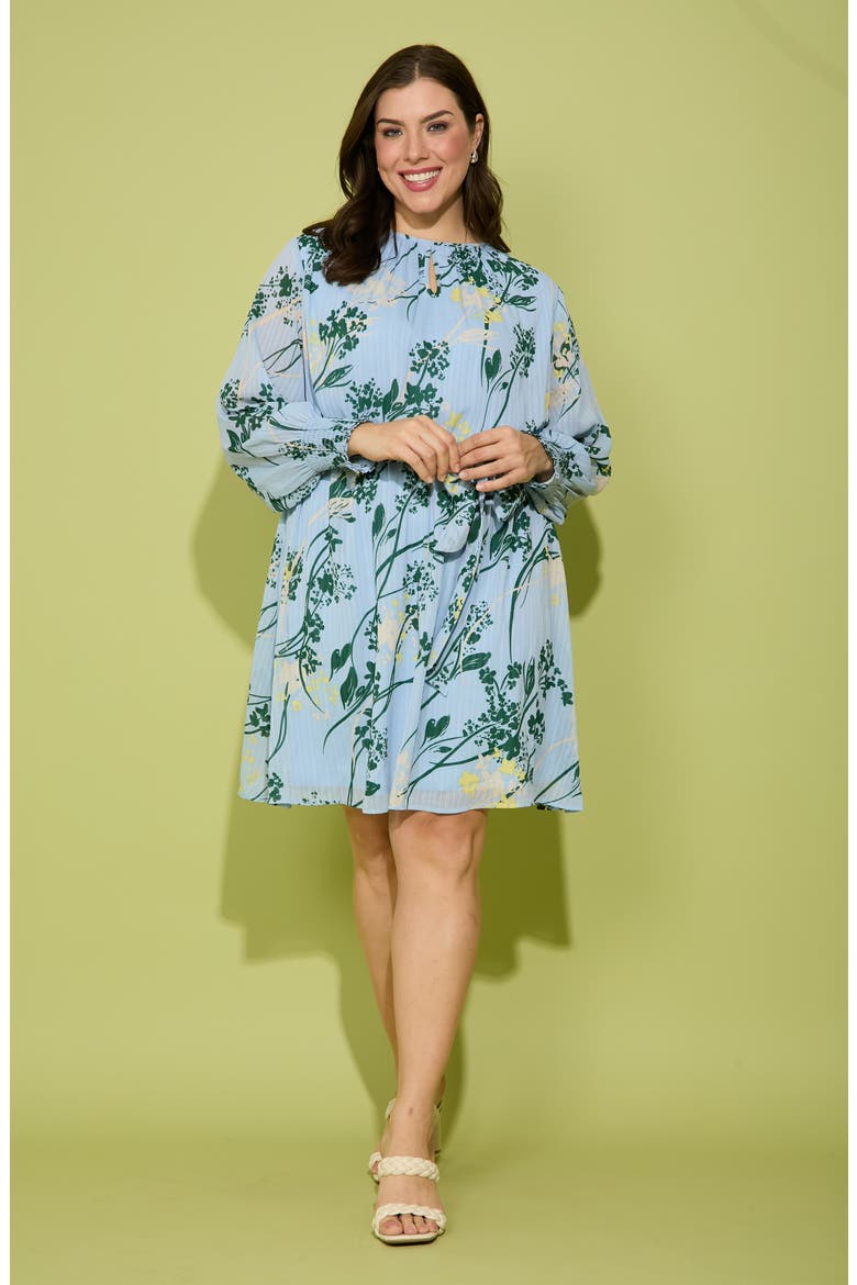 Tie Waist Long Sleeve Dress, Alternate, color, LIGHT BLUE/ GREEN