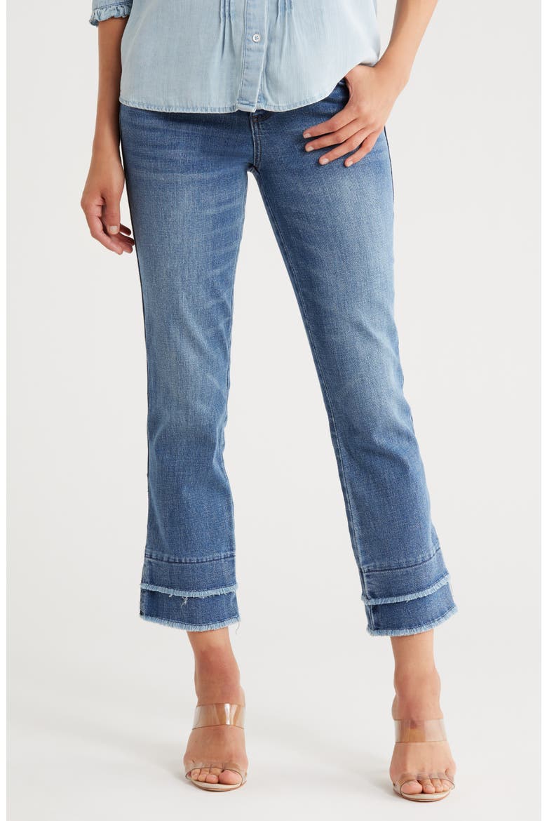 Double Layer Fray Hem Kick Flare Jeans, Main, color, MID BLUE ARTISANAL