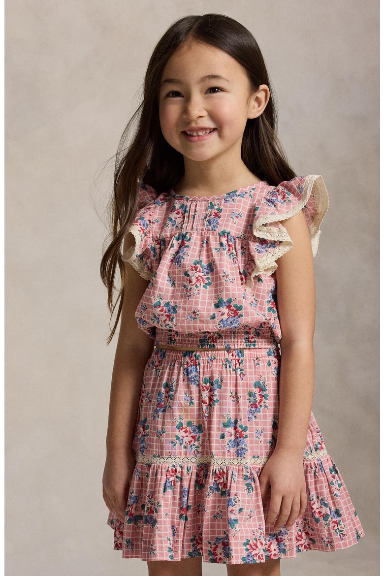 Kids' Lace Trim Flutter Sleeve Top & Skirt Set, Alternate, color, ELLIS FLORAL