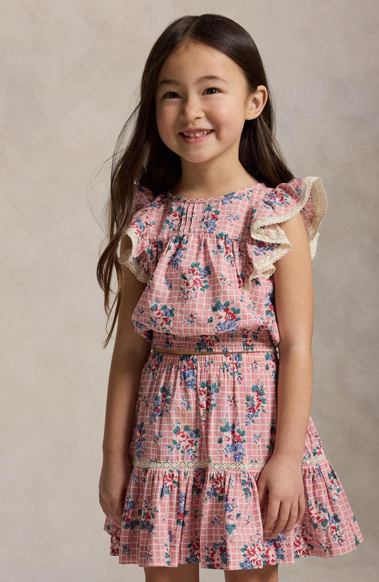 Polo Ralph Lauren Kids' Lace Trim Flutter Sleeve Top & Skirt Set, Alternate, color, Ellis Floral