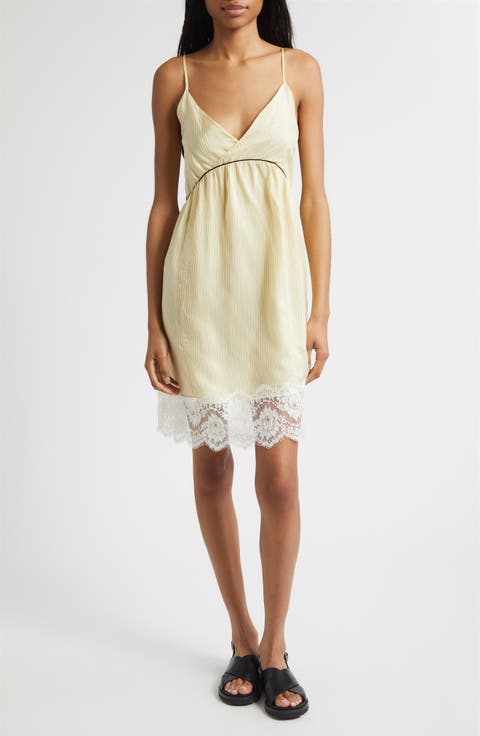 Lace Trim Pinstripe Slipdress