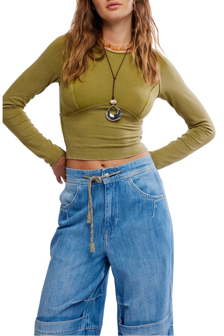 Protagonist Long Sleeve Crop T-Shirt, Main, color, GREEN MOSS