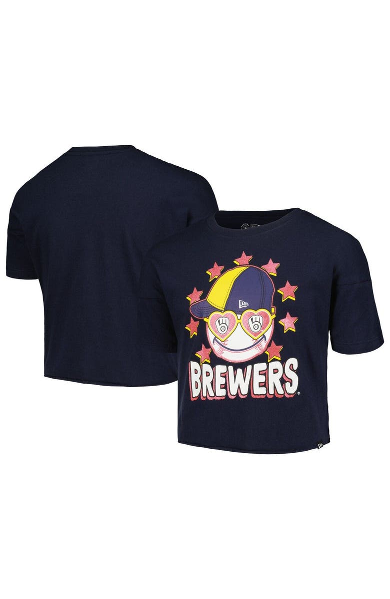 New Era Girls Youth New Era Navy Milwaukee Brewers Team Half Sleeve T-Shirt, Main, color, 
