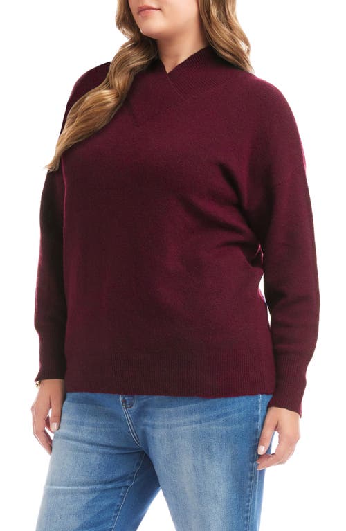 Karen Kane Crossover Collar Sweater In Burgundy