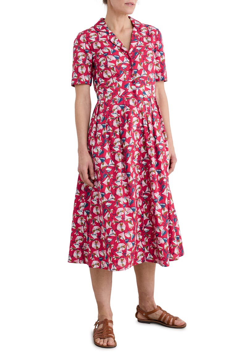Floral Print Organic Cotton Midi Shirtdress, Main, color, PARASOL FLORAL RASPBERRY