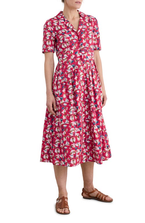 Shop Seasalt Cornwall Floral Print Organic Cotton Midi Shirtdress In Parasol Floral Raspberry