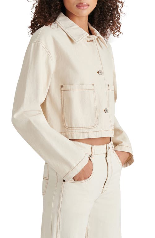 Steve Madden Myrtha Denim Crop Chore Jacket In Oatmeal