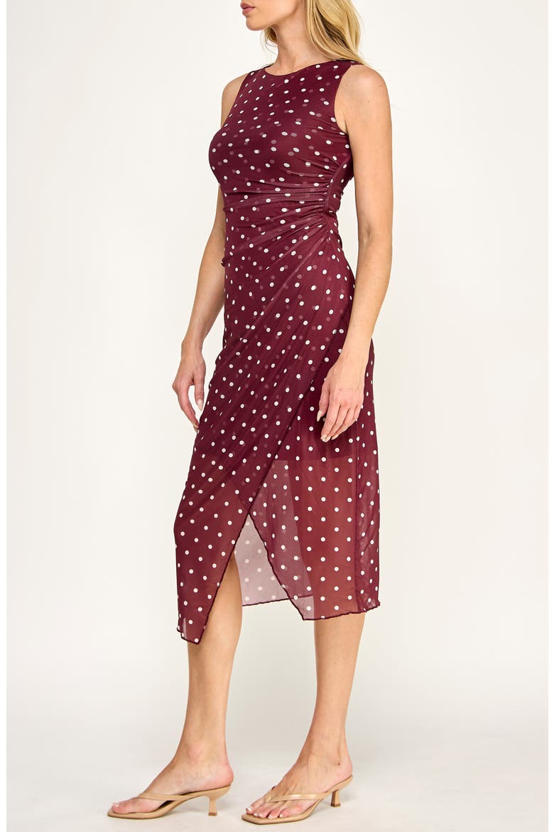 Mesh Fit & Flare Midi Dress, Alternate, color, BURGUNDY/ IVORY