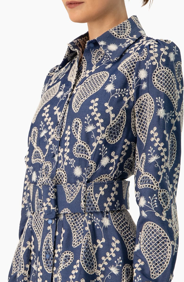 IVONNE Long Sleeve A-Line Dress with Floral Embroidery, Alternate, color, Blue