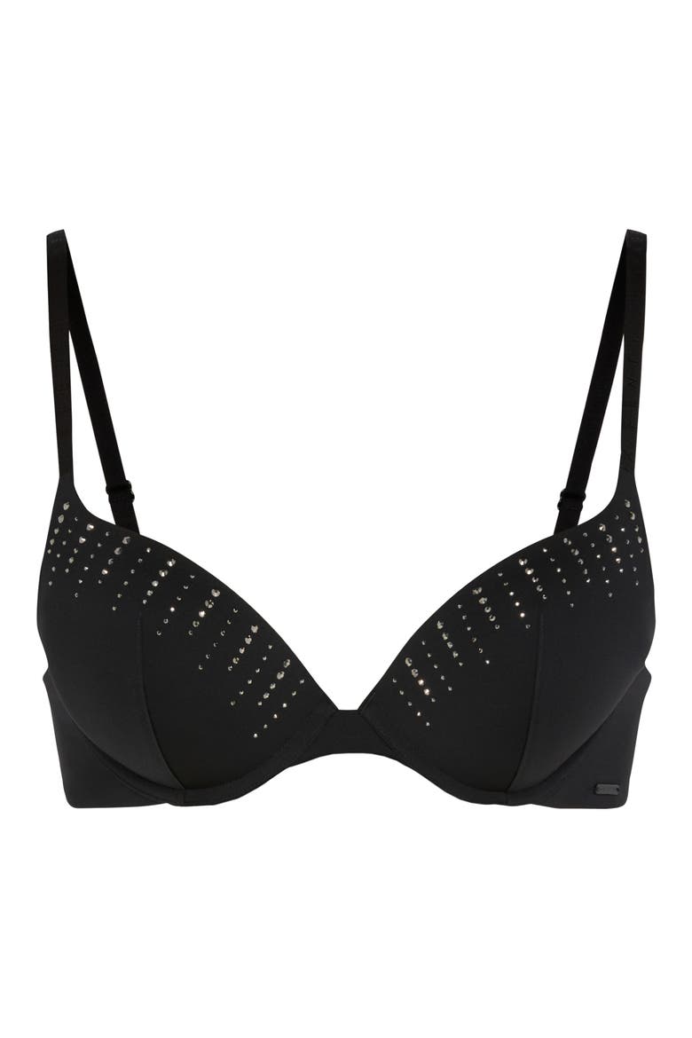Microfiber Rhinestone Underwire Push-Up Bra, Alternate, color, BLACK CAVIAR