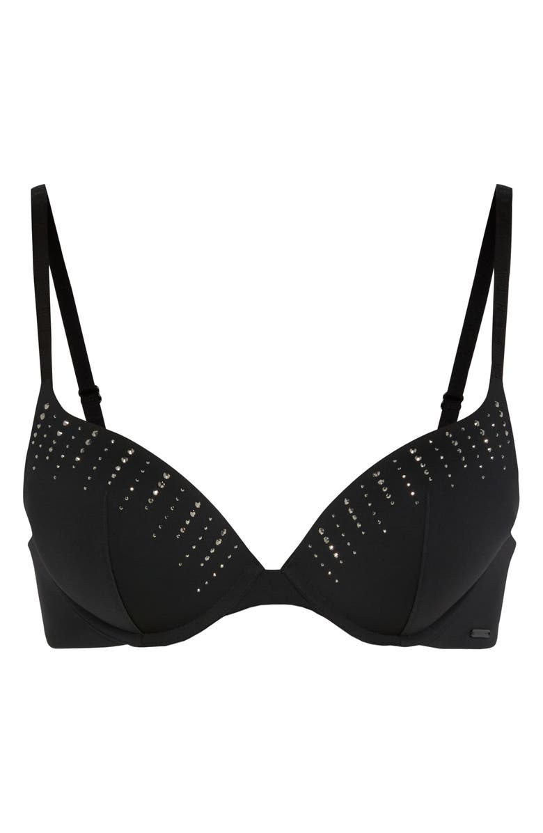 SAVAGE X FENTY Microfiber Rhinestone Underwire Push-Up Bra, Alternate, color, Black Caviar