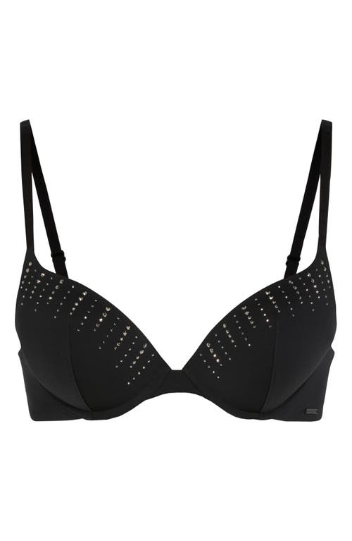 Savage X Fenty Microfiber Rhinestone Underwire Push-up Bra In Black