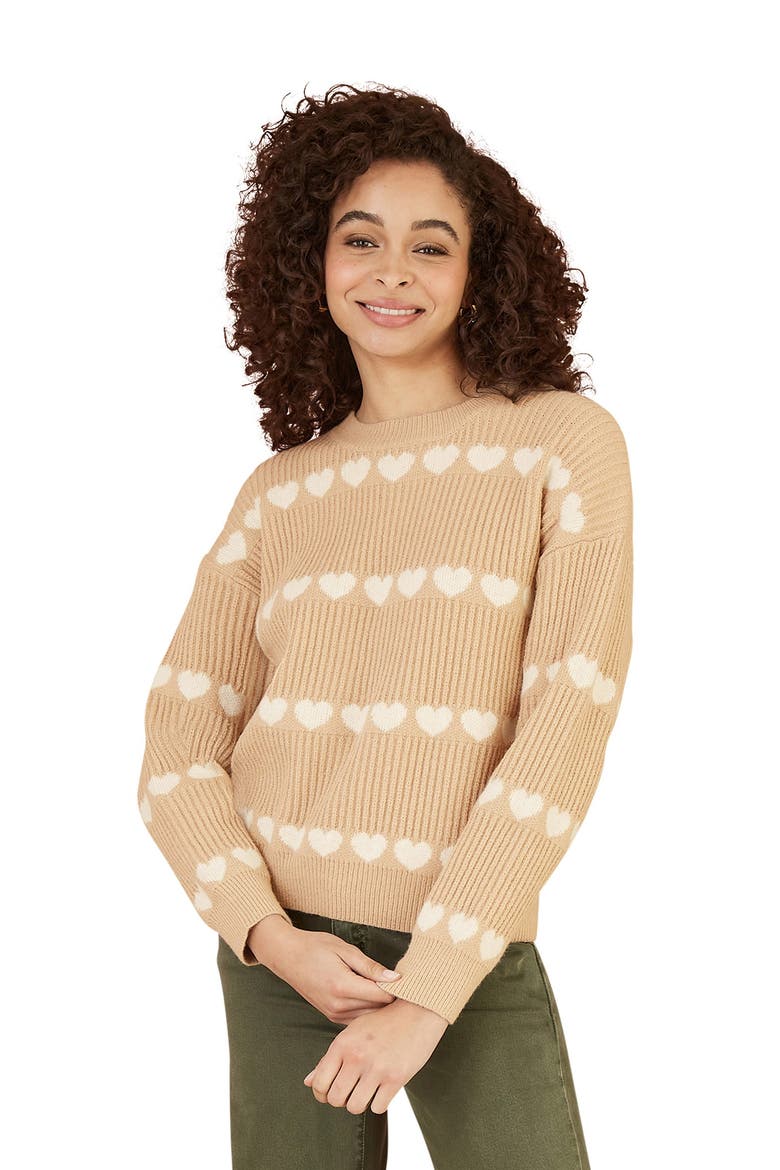Heart Stripes Jumper, Main, color, Oatmeal