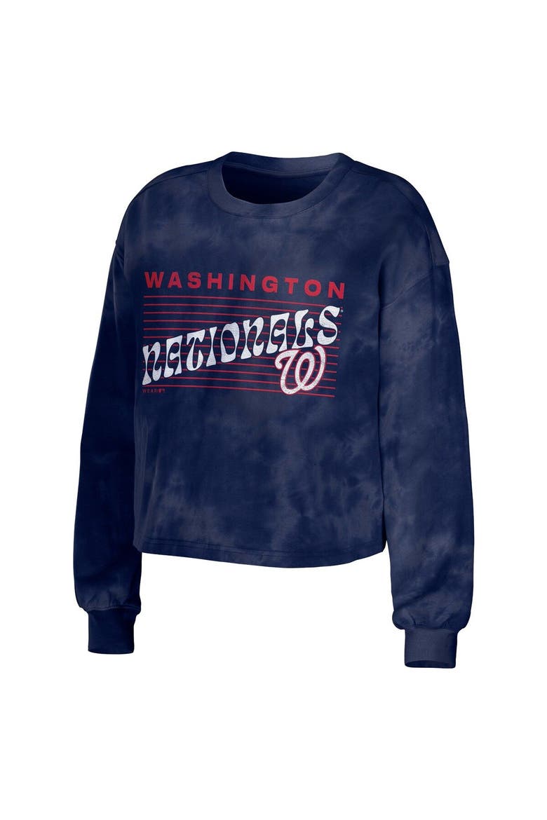 Women's WEAR by Erin Andrews Navy Washington Nationals Tie-Dye Cropped Pullover Sweatshirt & Shorts Lounge Set, Alternate, color, Navy