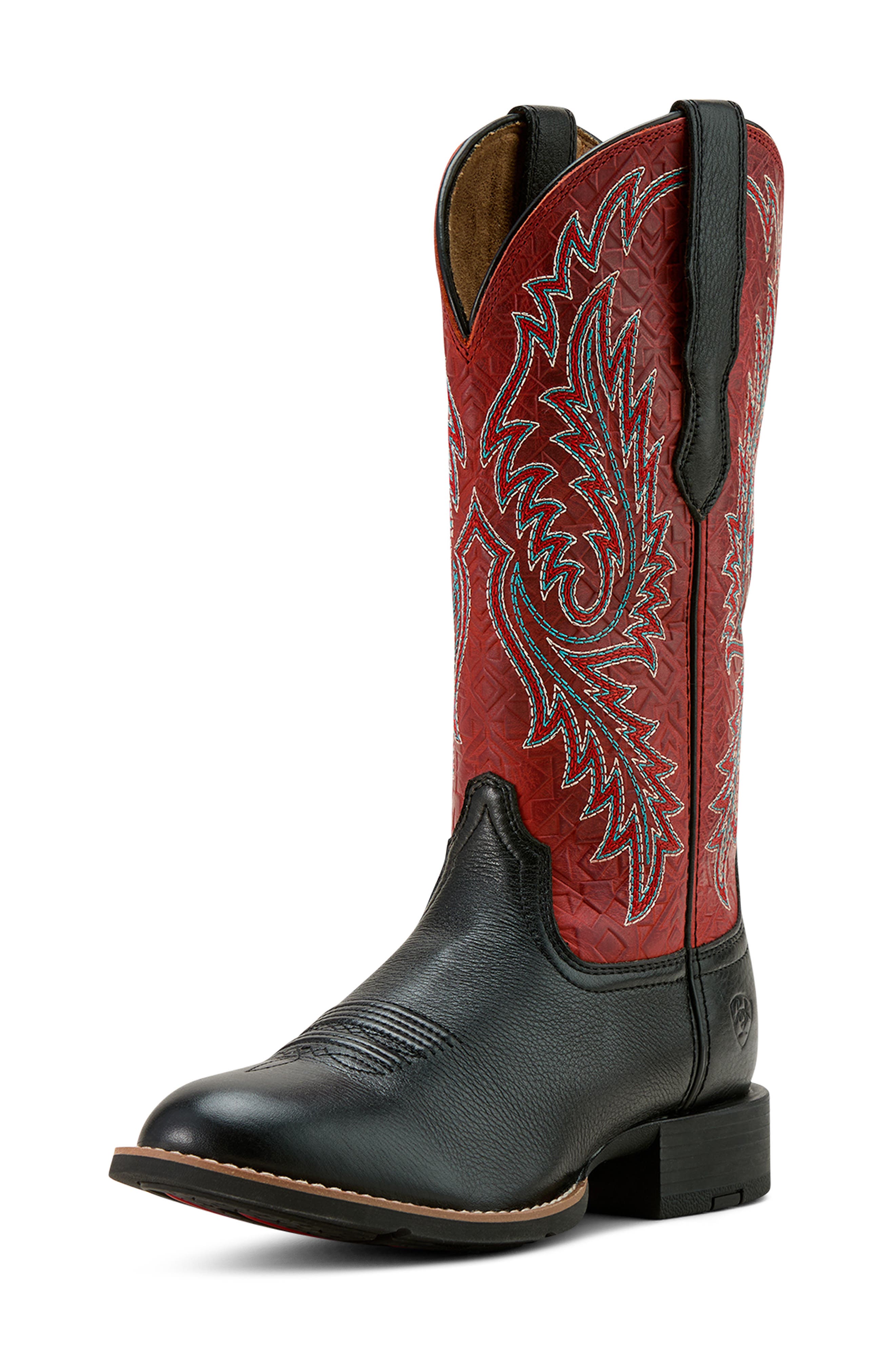 Ariat Round Up Wide Toe Stretch Western Boot, Alternate, color, Black
