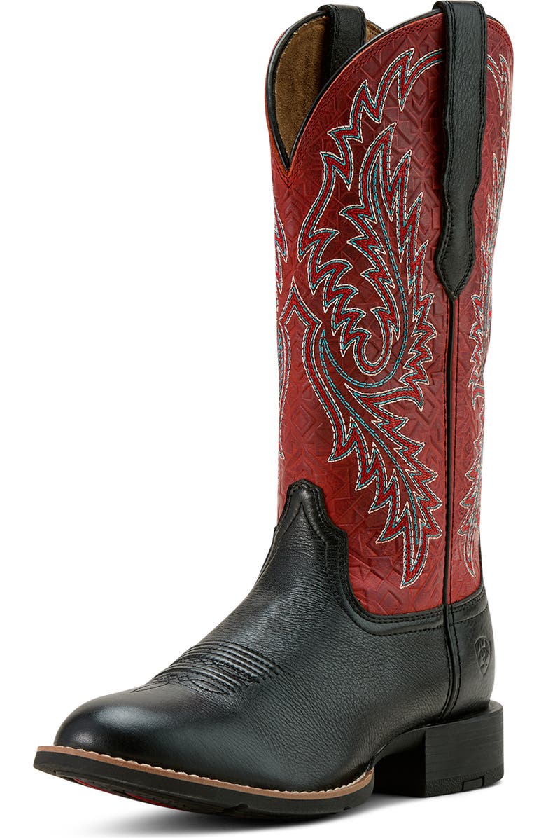 Ariat Round Up Wide Toe Stretch Western Boot, Alternate, color, Black