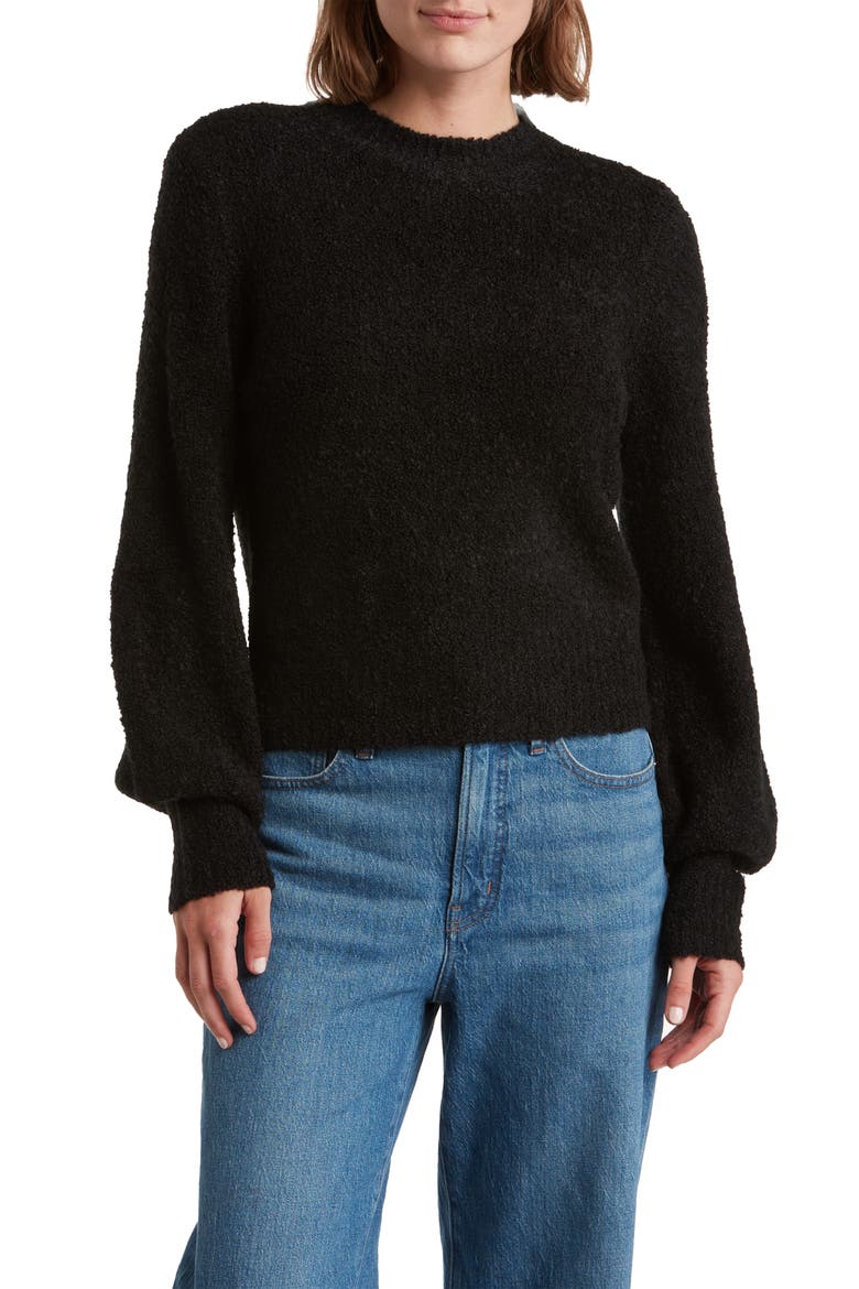 Jane Crop Balloon Sleeve Sweater, Main, color, BLACK