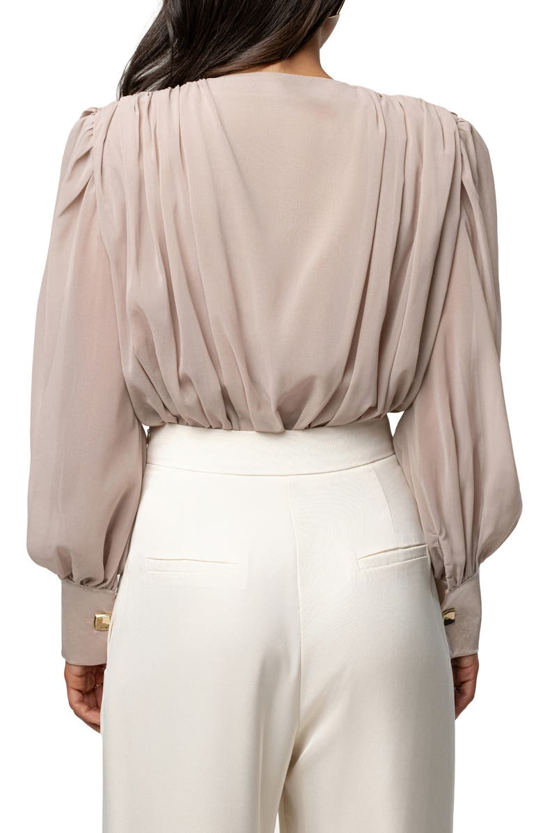 JLUXLABEL Pleated Long Sleeve Bodysuit, Alternate, color, Beige