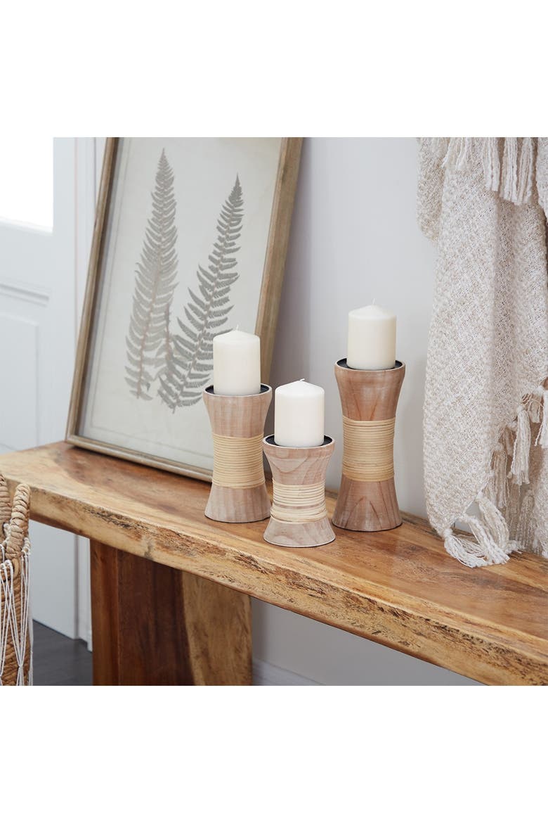 Brown Pine Coastal Candle Holder - Set of 3, Main, color, BROWN