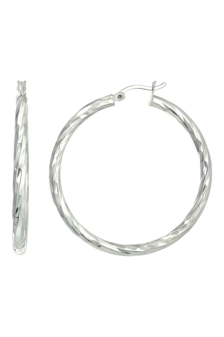 40mm Sterling Silver Rope Twist Hoop Earrings, Main, color, SILVER
