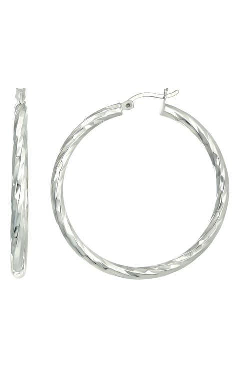 40mm Sterling Silver Rope Twist Hoop Earrings