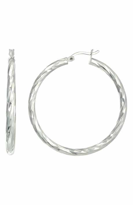 40mm Sterling Silver Rope Twist Hoop Earrings