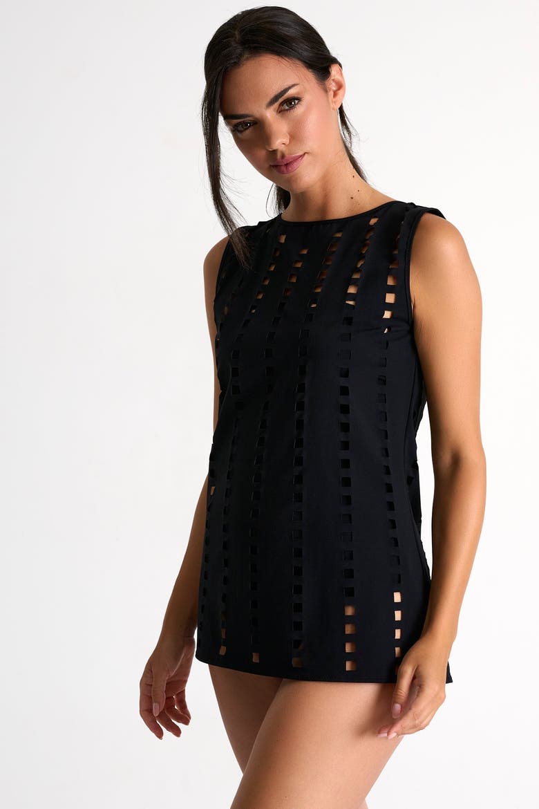 Swim Dress With Mosaic Cutouts, Main, color, Black