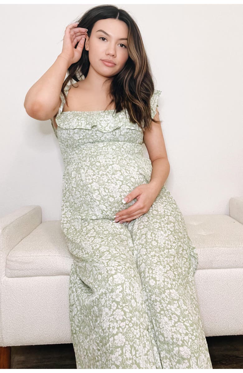 PinkBlush Floral Ruffle Off Shoulder Maxi Dress, Alternate, color, Light Olive