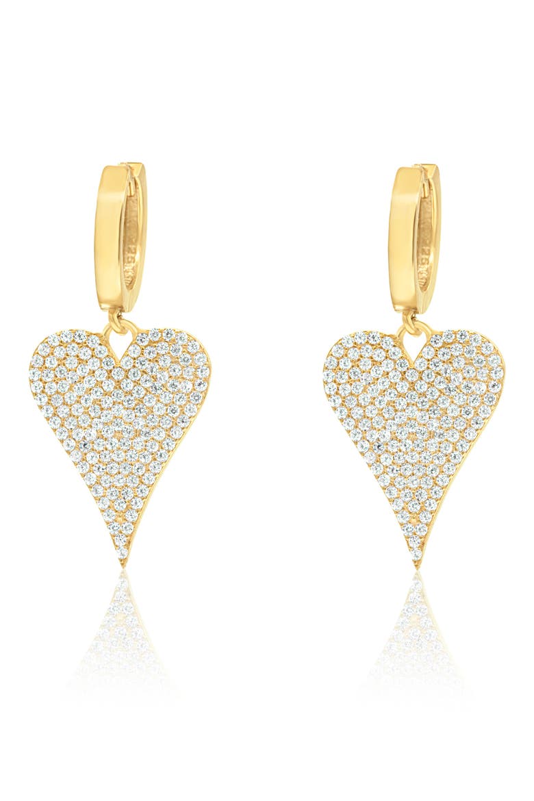 Pavé Heart Drop Huggie Hoop Earrings, Alternate, color, GOLD