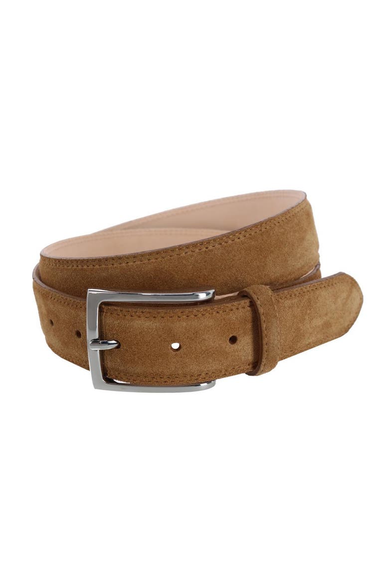 Armando Italian Suede 35mm Feathered Edge Belt, Main, color, Tan