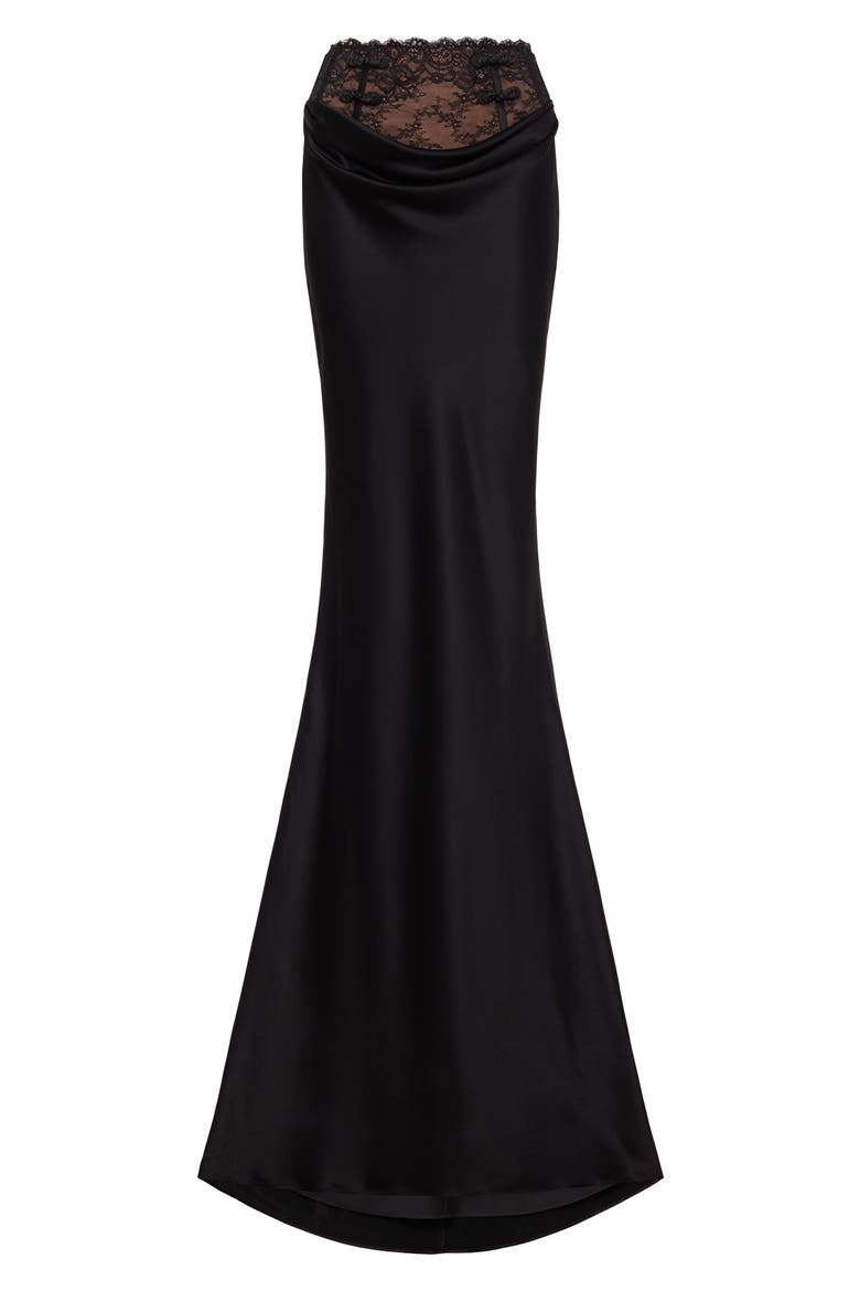 Lila Satin Trumpet Maxi Skirt, Alternate, color, BLACK