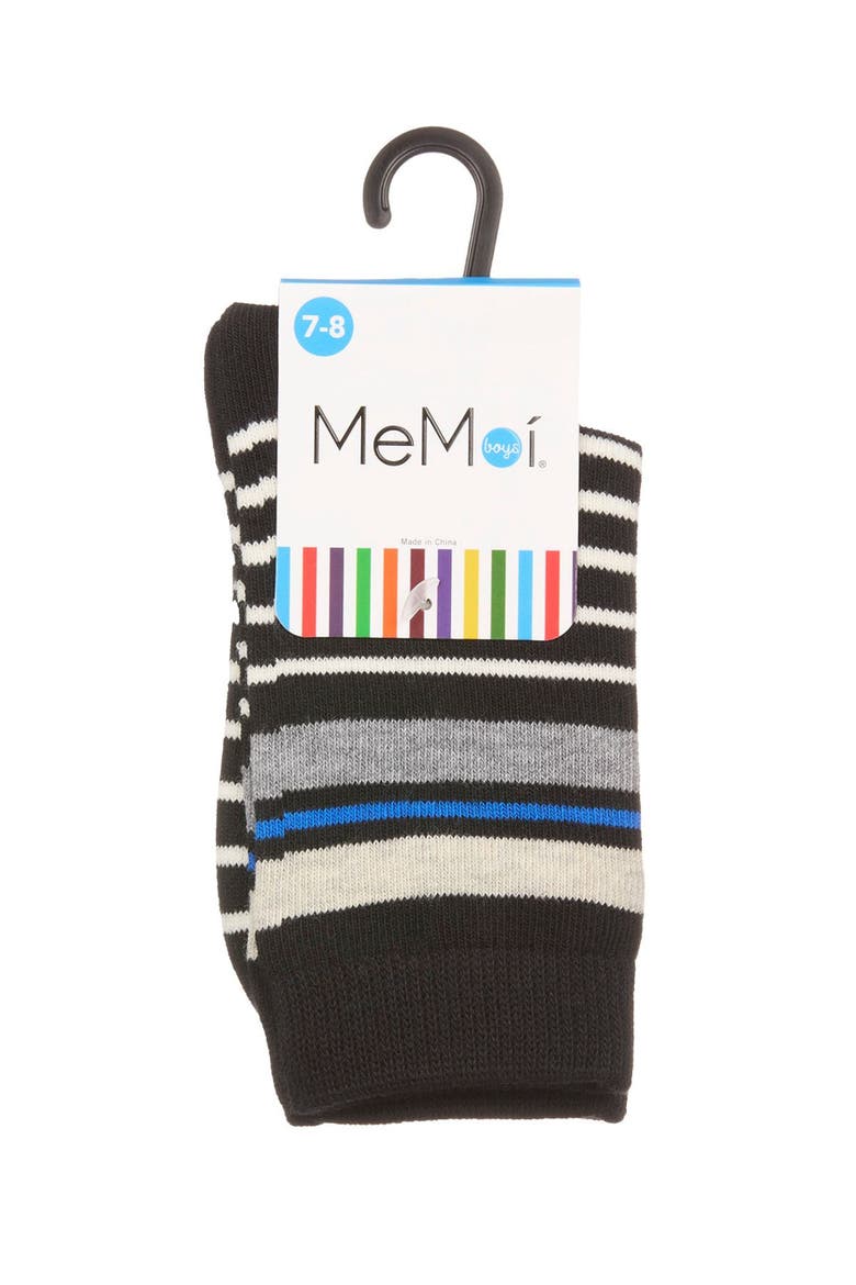 Striped Fine-Gauge Crew Sock, Alternate, color, Black