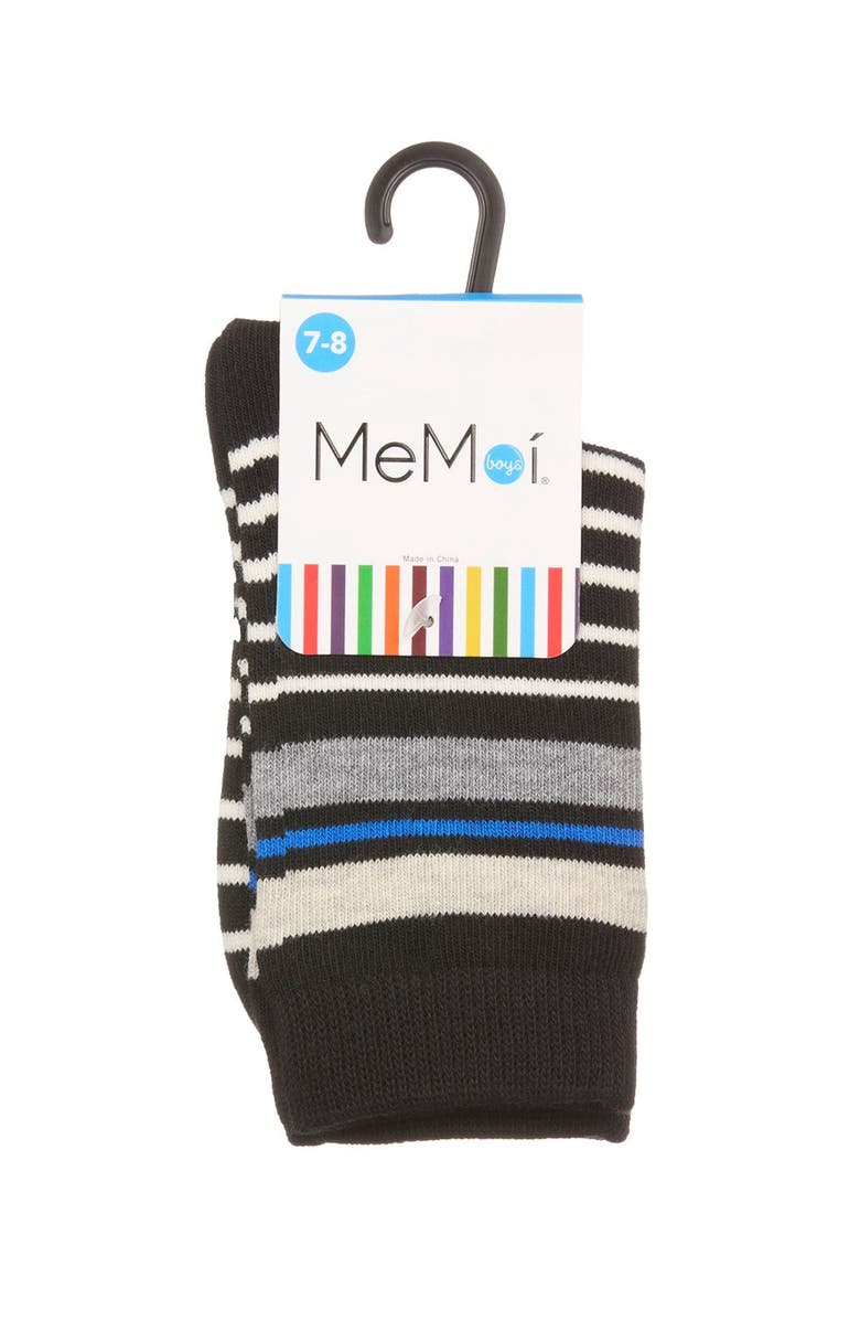 MeMoi Striped Fine-Gauge Crew Sock, Alternate, color, Black