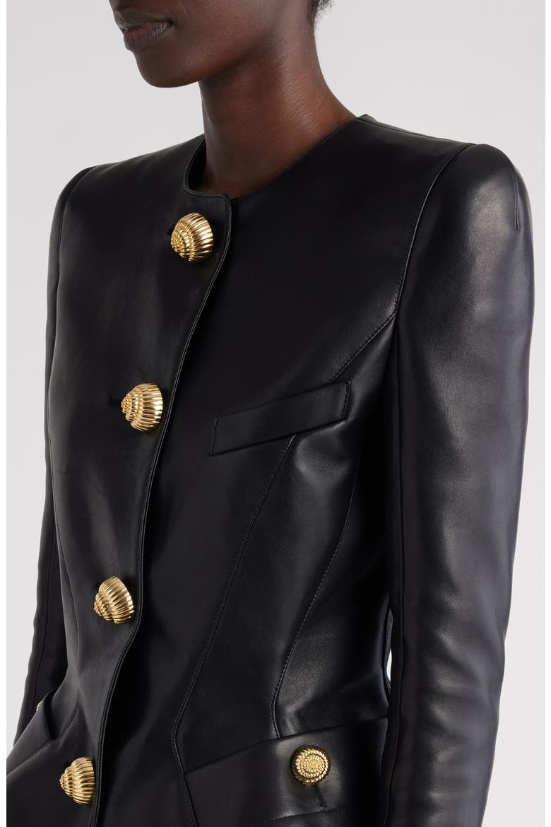 Peplum Leather Jacket, Alternate, color, 0PA BLACK