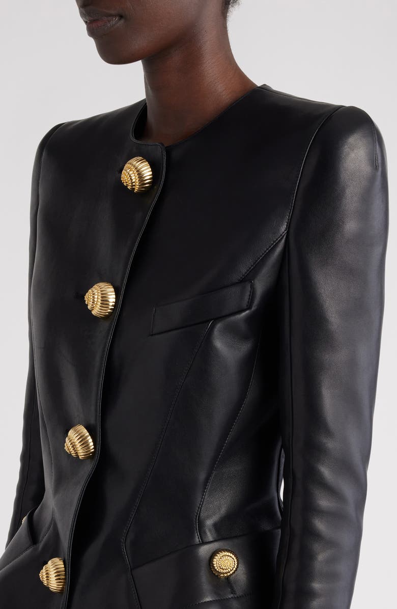 Balmain Peplum Leather Jacket, Alternate, color,
