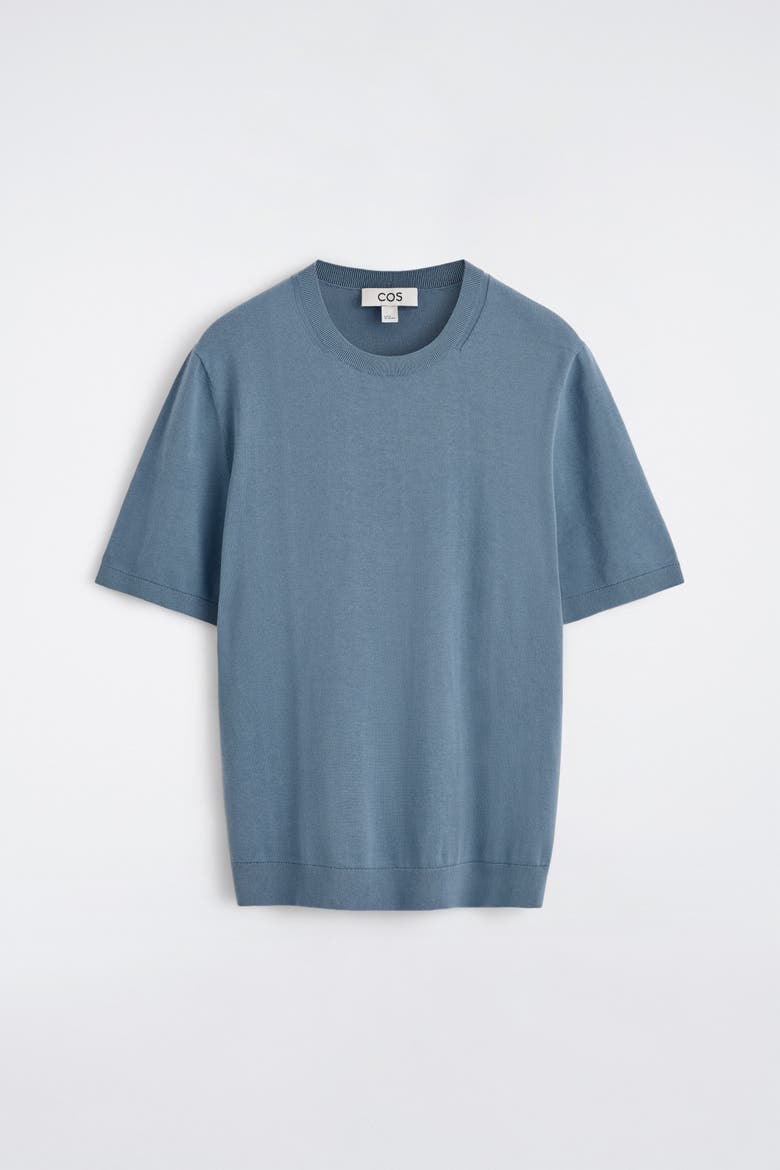 Knitted Cotton T-shirt, Alternate, color, BLUE