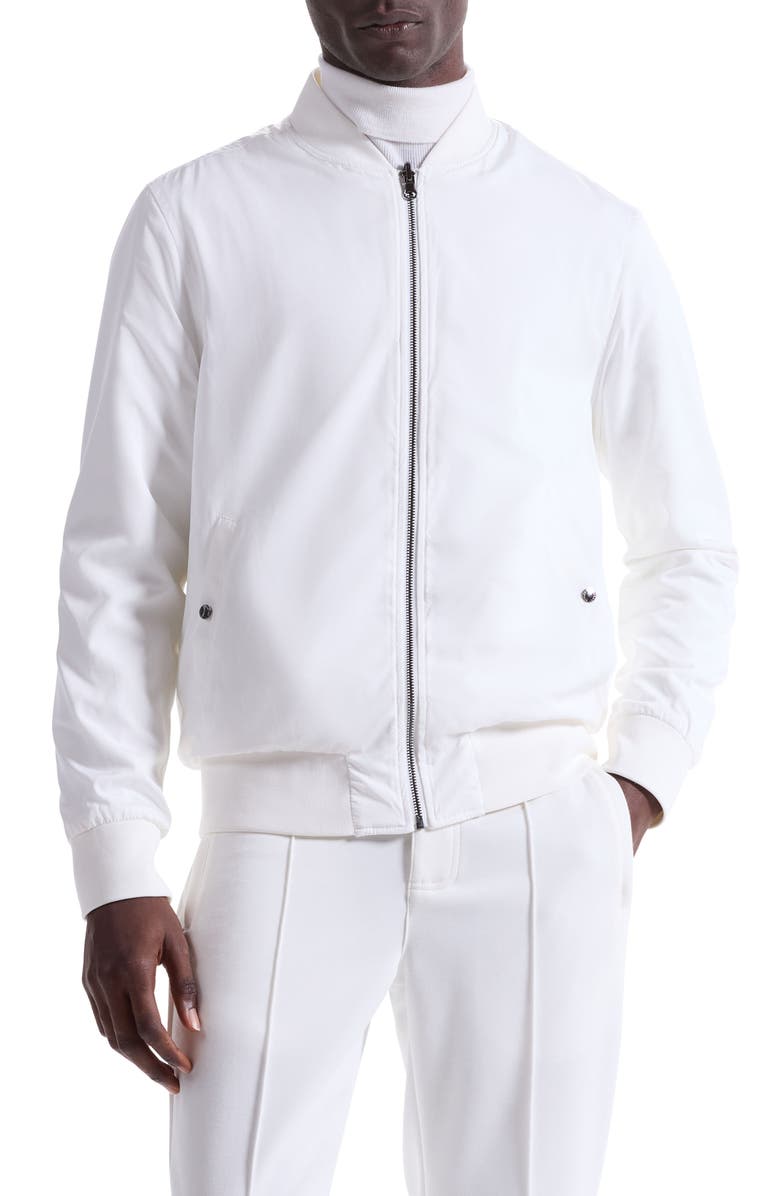 Bugatchi Soft Touch Knit Reversible Bomber Jacket, Main, color, Chalk