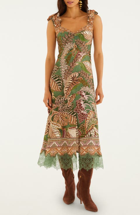Dotted Foliage Midi Dress