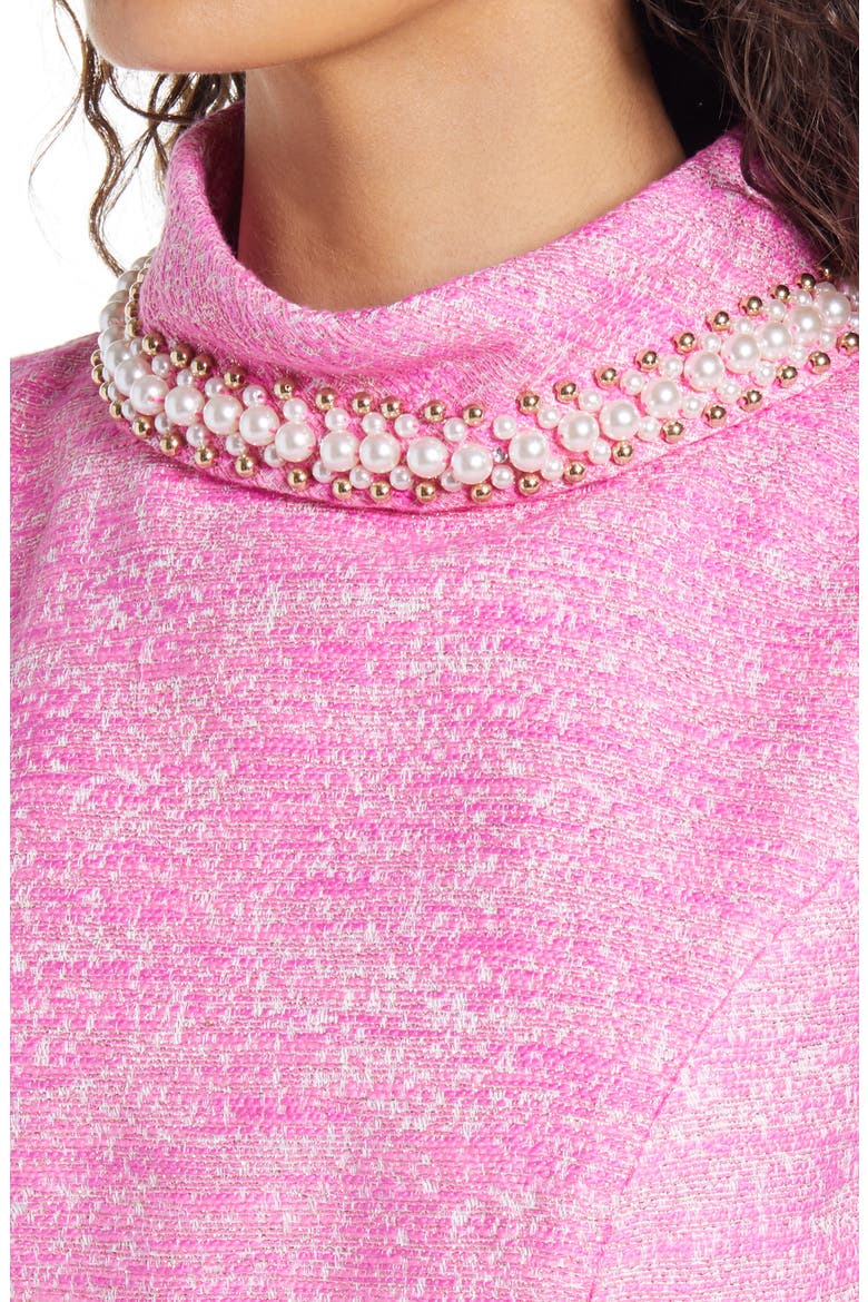 Portia Embellished Mock Neck Shift Dress, Alternate, color, MANDEVILLA PINK