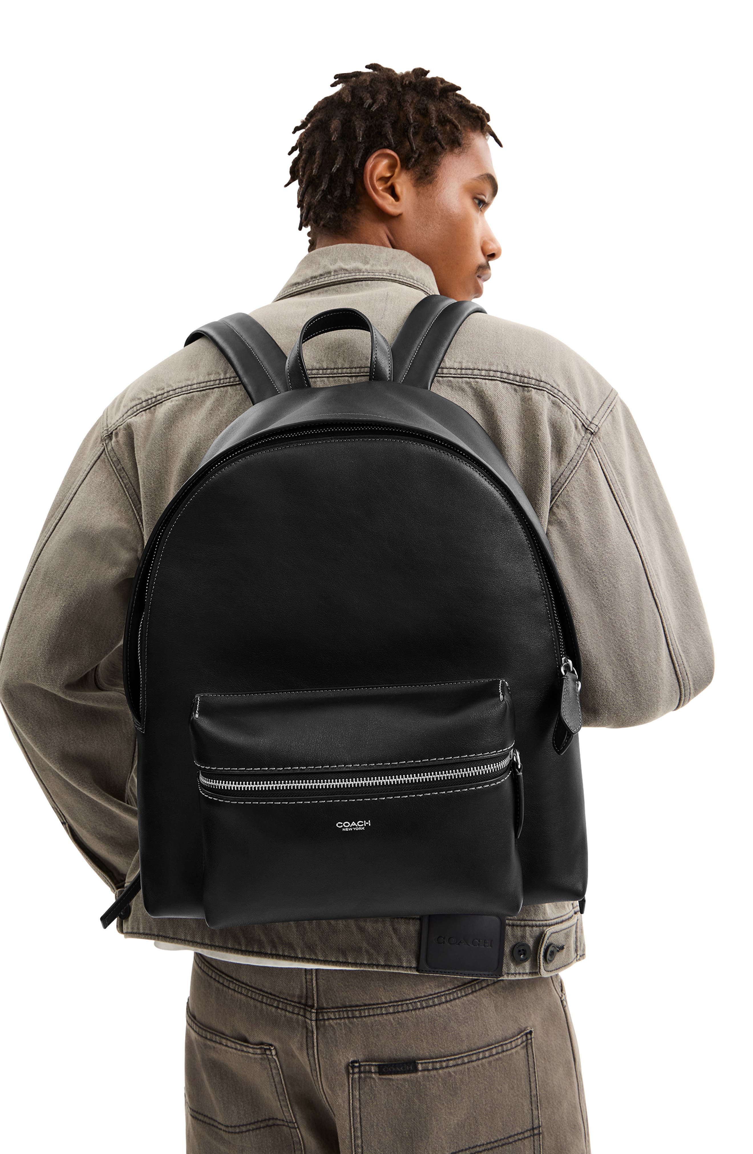 COACH Ridgewood Leather Backpack, Alternate, color, Black