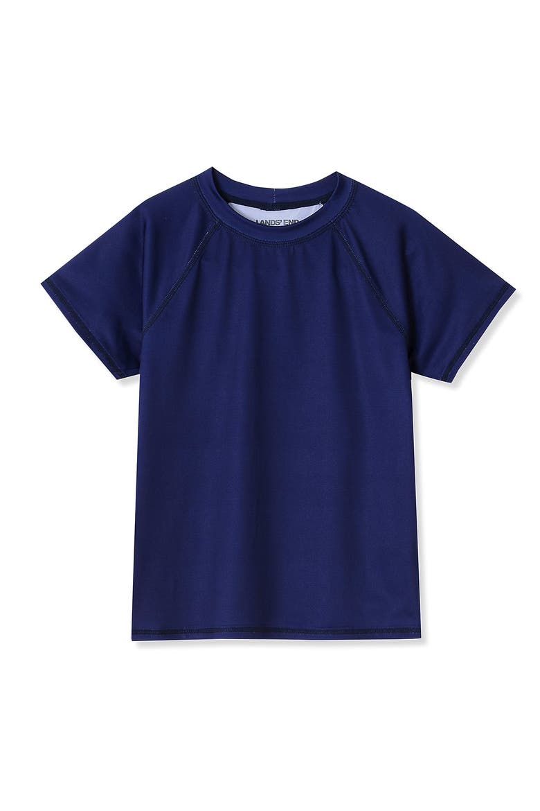 Girls Slim Short Sleeve Crew Neck UPF 50 Swim Rash Guard, Main, color, Deep Sea Navy