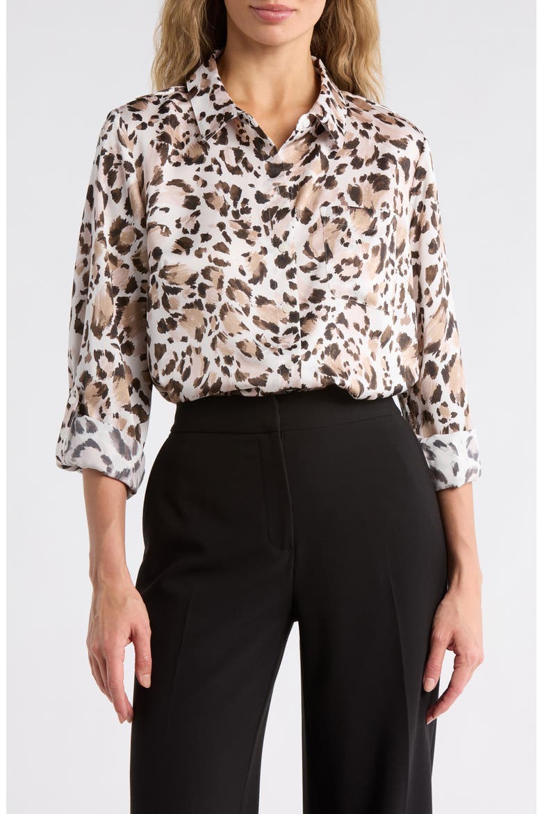 Printed Satin Roll Tab Top, Main, color, IVORY/ TRAVERTINE MULTI