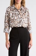 DKNY Printed Satin Roll Tab Top