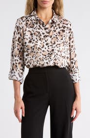 DKNY Printed Satin Roll Tab Top