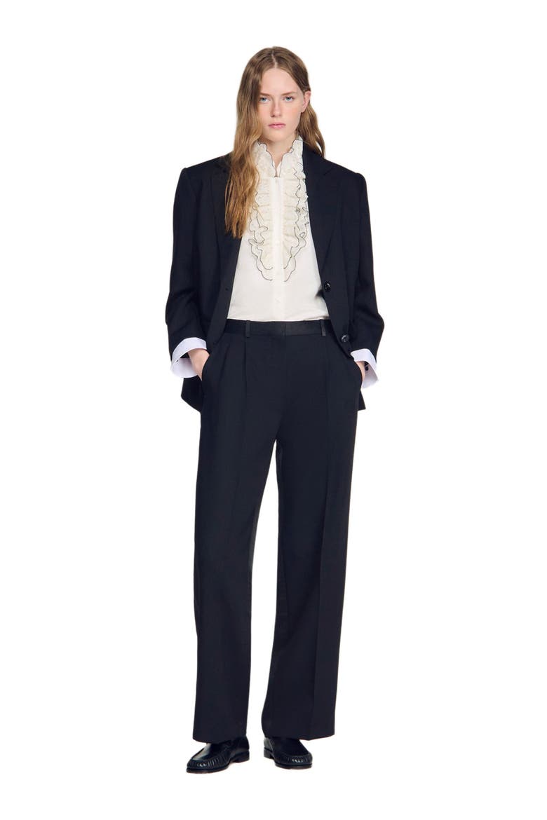 Mixed-material satin trousers, Alternate, color, Black