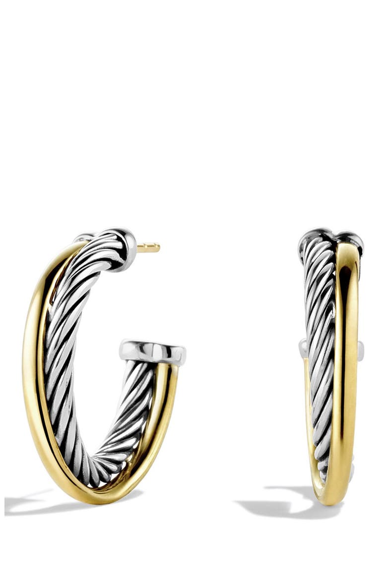 Crossover Small Hoop Earrings with Gold, Main, color, TWO TONE